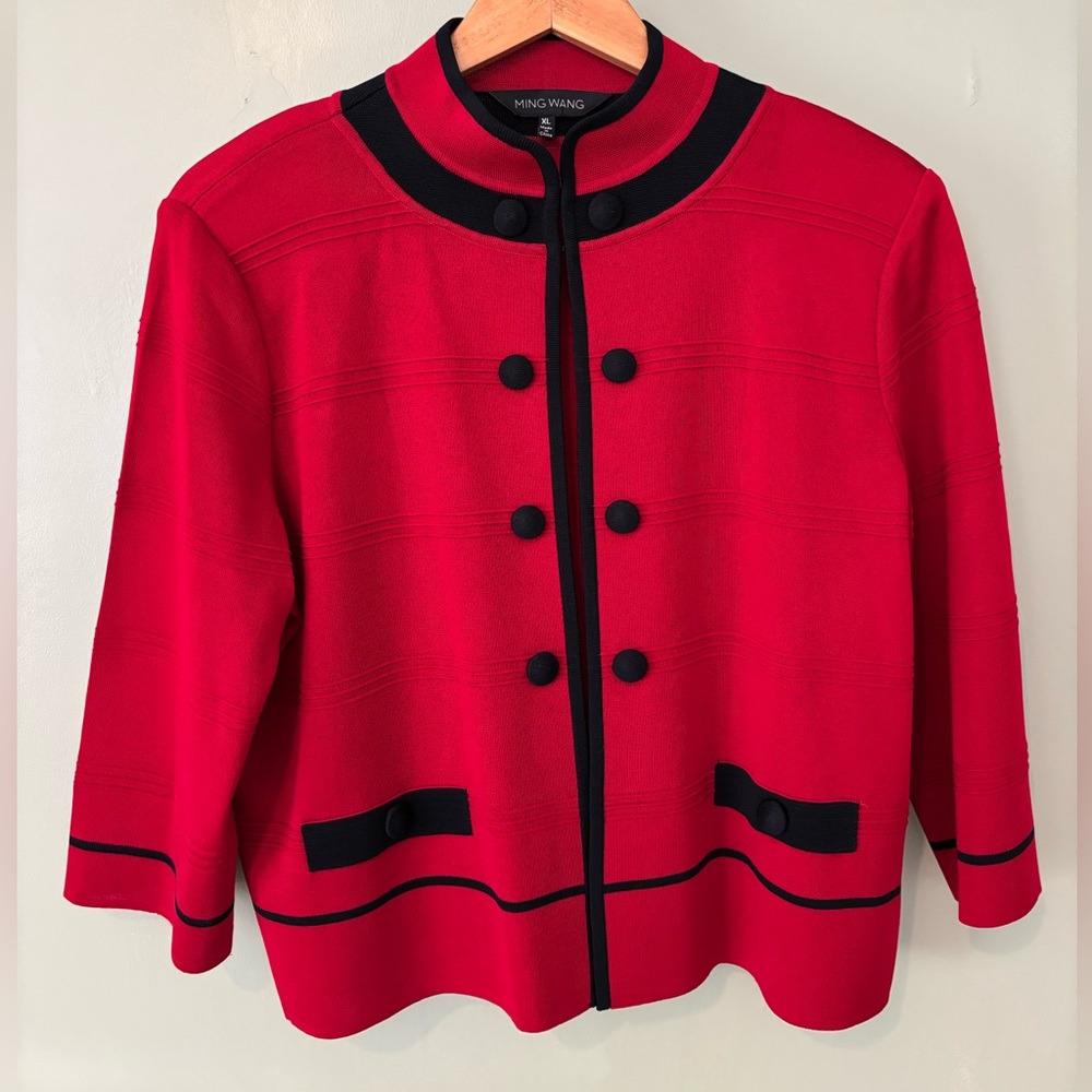 Ming Wang Black and Red XL Suit Jacket Stand Collar Business Wear